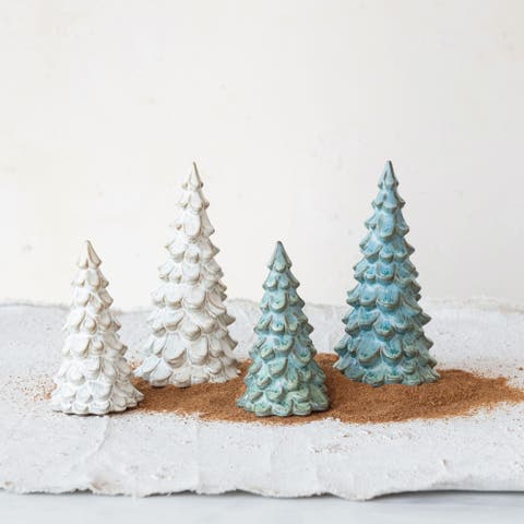 Compact Stoneware Tree with Reactive Glaze, Cream