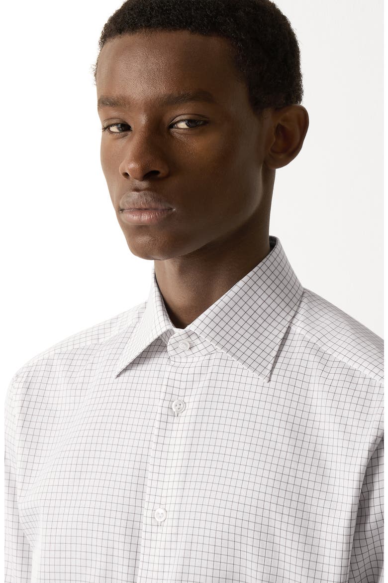 Grid Cotton Dress Shirt, Alternate, color, WHITE AND BROWN