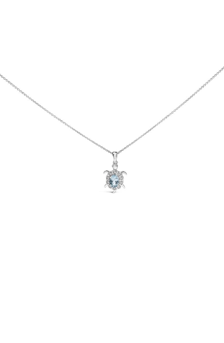 Haus of Brilliance .925 Sterling Silver Created Blue Topaz and Sapphire Turtle Pendant Necklace, Main, color, White