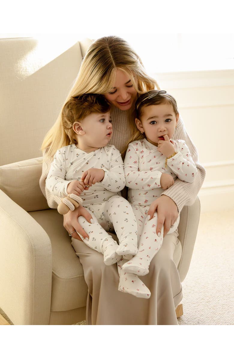 MiniMoi Baby Girls Crossover Neckline Footie, Alternate, color, Pink Multi