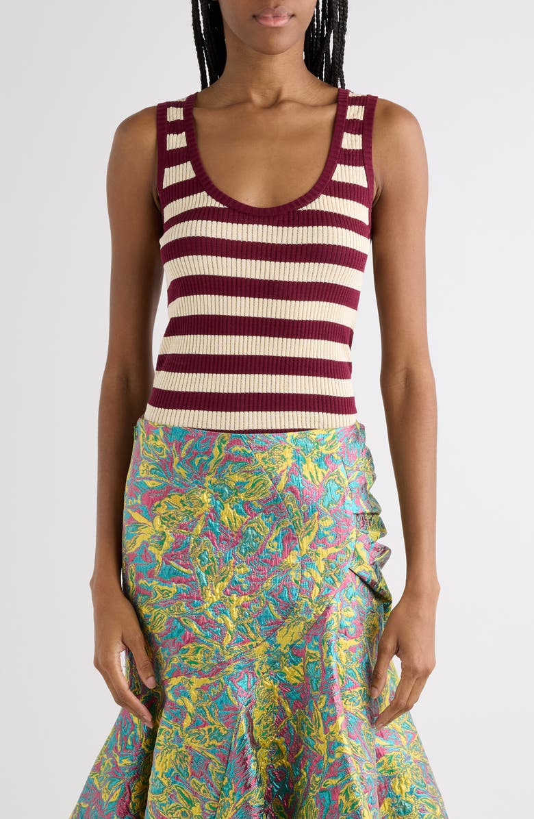 Dries Van Noten Tova Bis Stripe Cotton Rib Tank, Main, color, Bordeaux