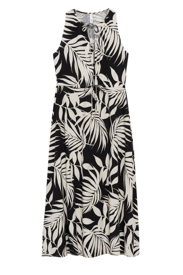 Palm Frond Sleeveless Midi Dress, Alternate, color, BLACK