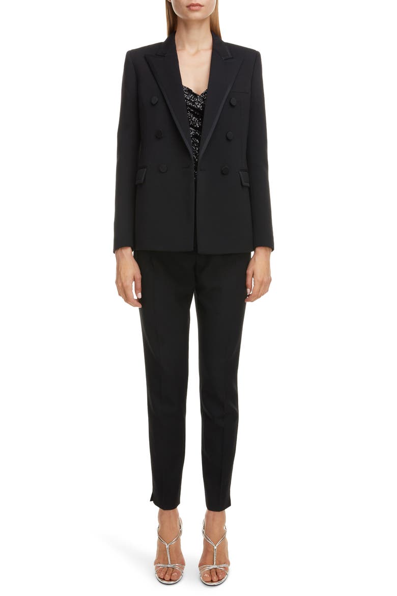 Piped Double Breasted Jacket, Alternate, color, NOIR