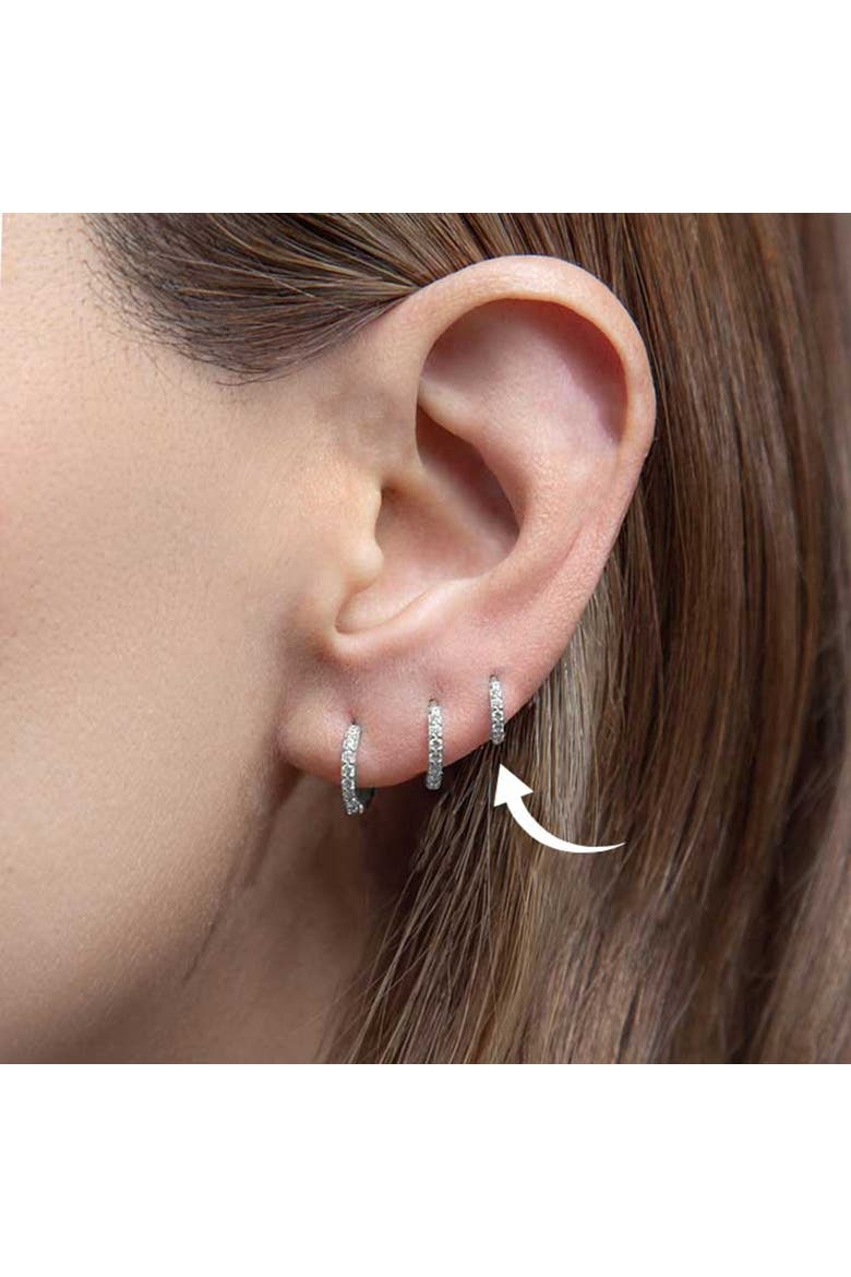 Silver Pavé Six Mm Huggie Hoop Earring, Alternate, color, Silver