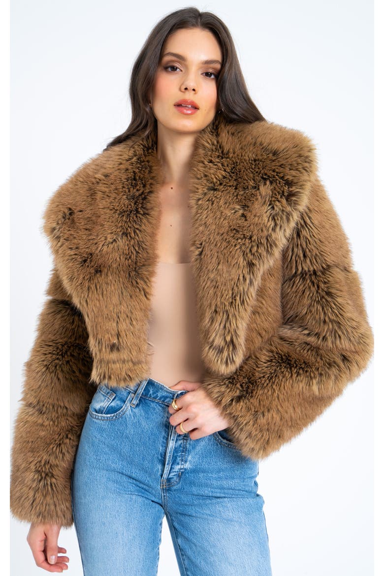 Yadavi Plush Vegan Faux Fur Cropped Jacket, Main, color, Brown