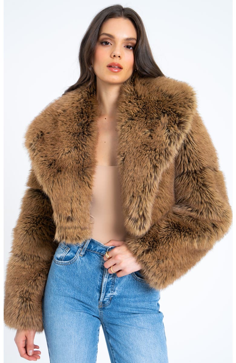 Miss Circle Yadavi Plush Vegan Faux Fur Cropped Jacket, Main, color, Brown