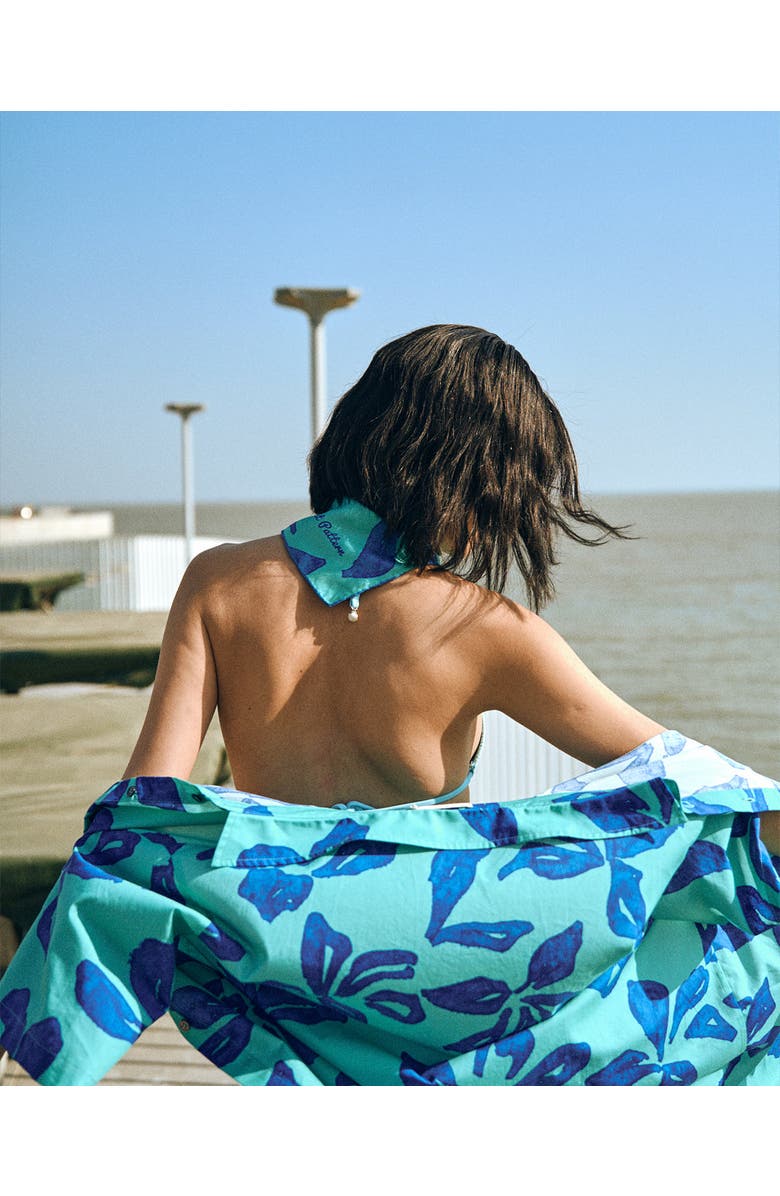 Lost Pattern "Tropical Bliss" Silk Bandana Scarf, Alternate, color, Ocean Blue