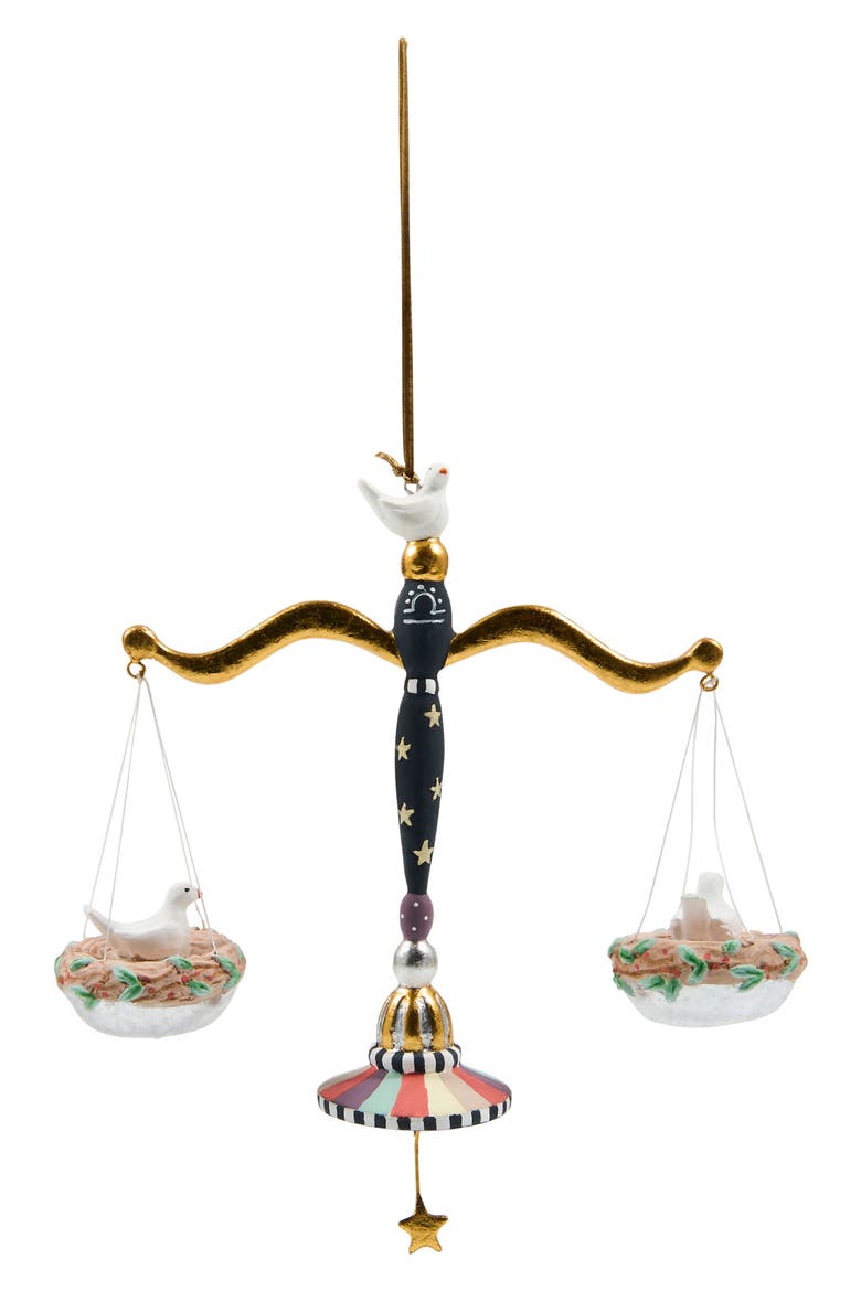 Patience Brewster Zodiac Ornament, Main, color, LIBRA