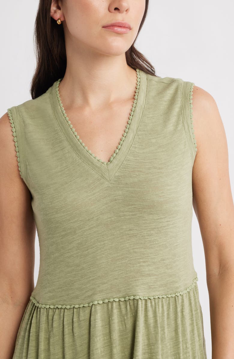 Caslon<sup>®</sup> Sleeveless V-Neck Tiered Dress, Alternate, color, Olive Acorn