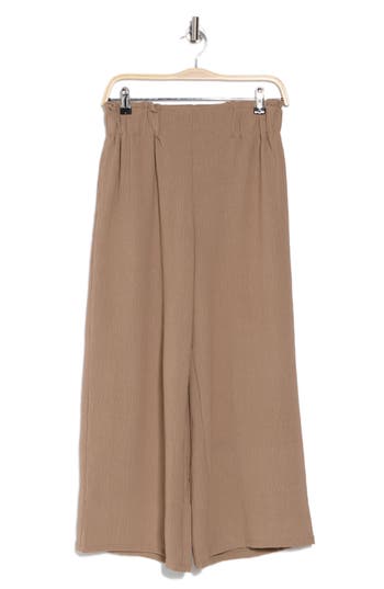 T Tahari Gathered Wide Leg Crop Pants In Mocha