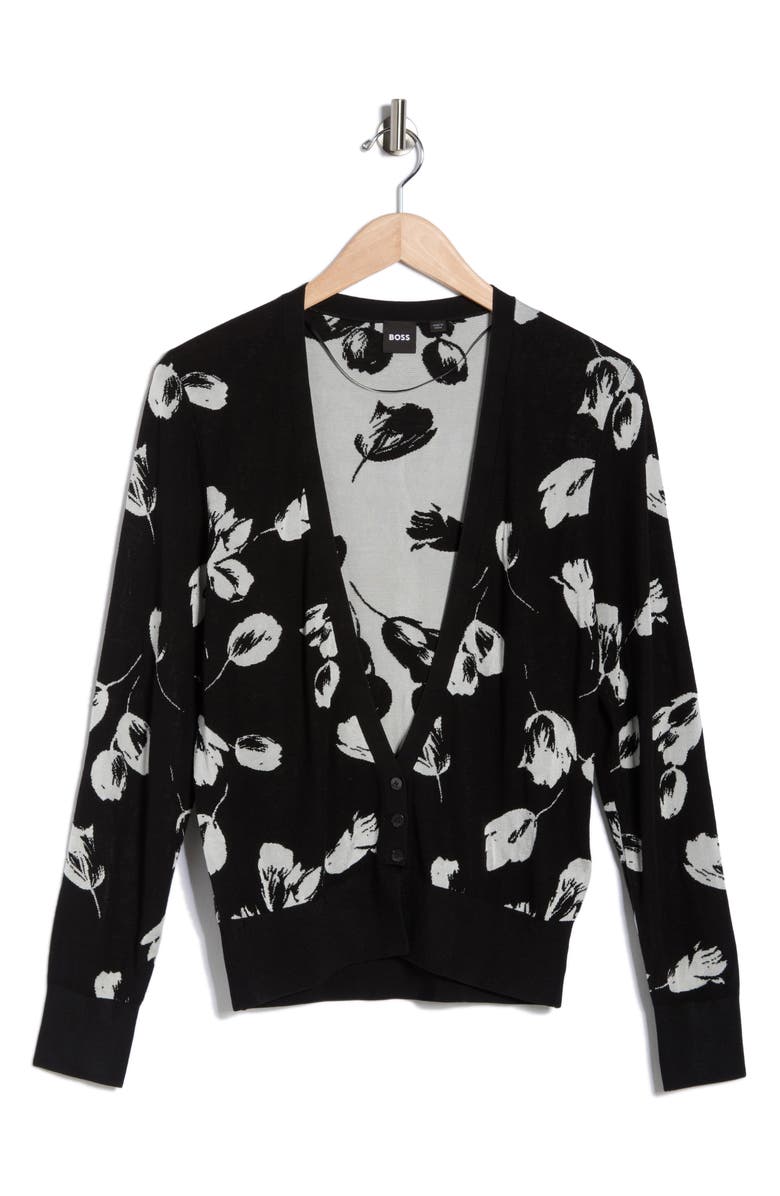 BOSS Fuldie Wool Blend Cardigan, Main, color, Black/ White