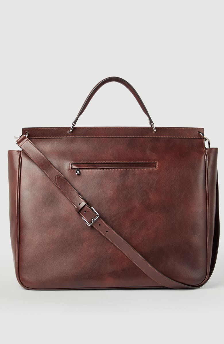 Brunello Cucinelli Calfskin casual briefcase, Alternate, color, Burgundy