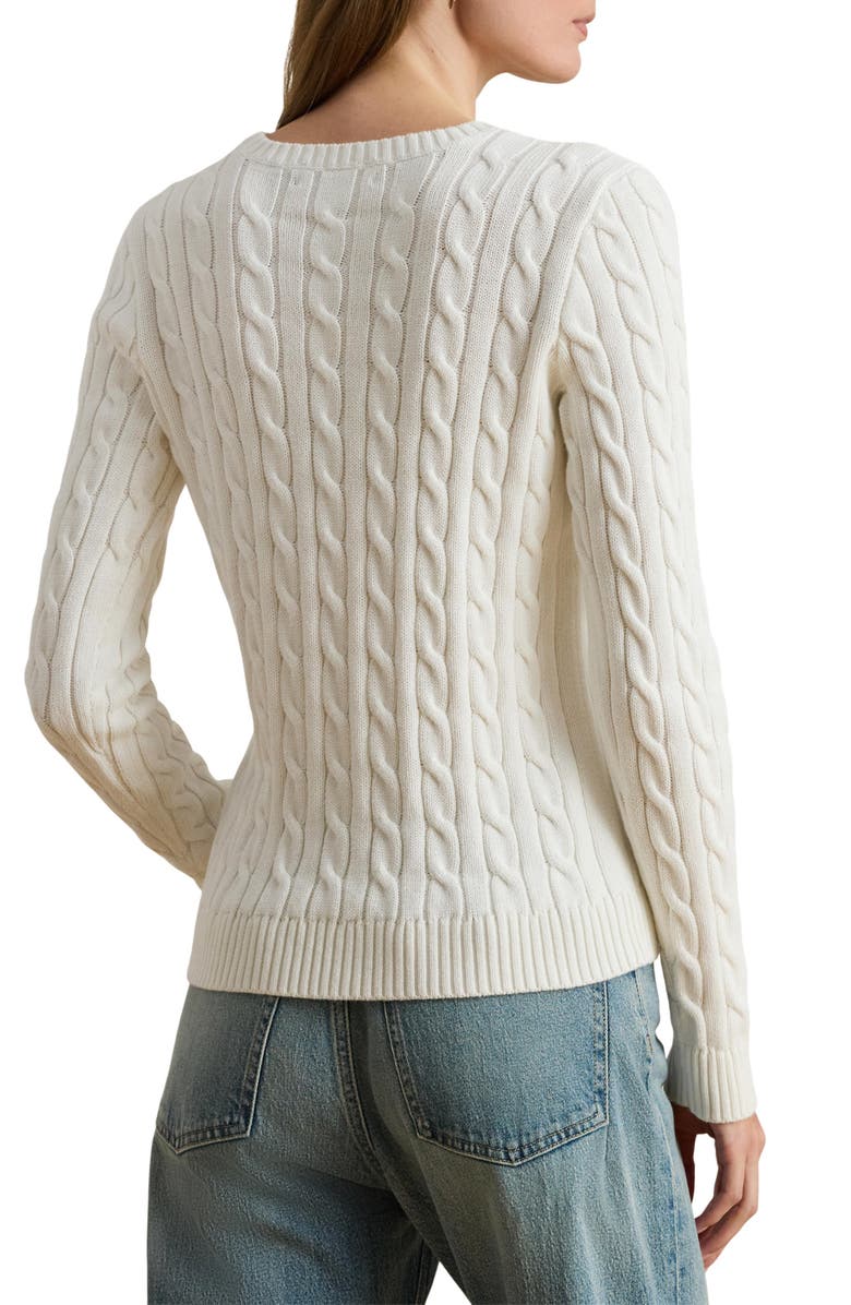 Lauren Ralph Lauren Cable Knit Embroidered Sweater, Alternate, color, White