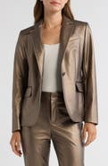 Anne Klein Metallic Faux Leather One Button Blazer