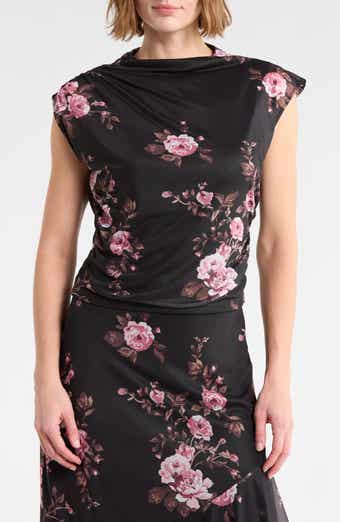 Shirred Mesh Mock Neck Top