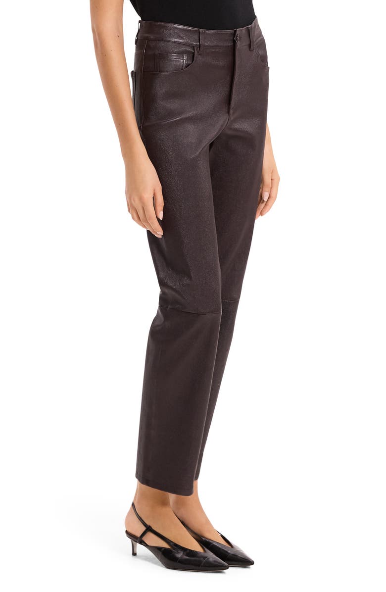Theory Glossed Leather Straight Leg Pants, Alternate, color, Plum Brown