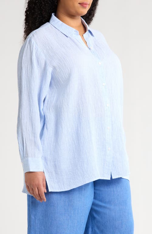 Eileen Fisher Classic Collar Organic Linen Long Button-up Shirt In Ultramarine