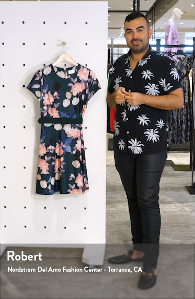 Floral Print Short Sleeve Fit & Flare Dress, sales video thumbnail