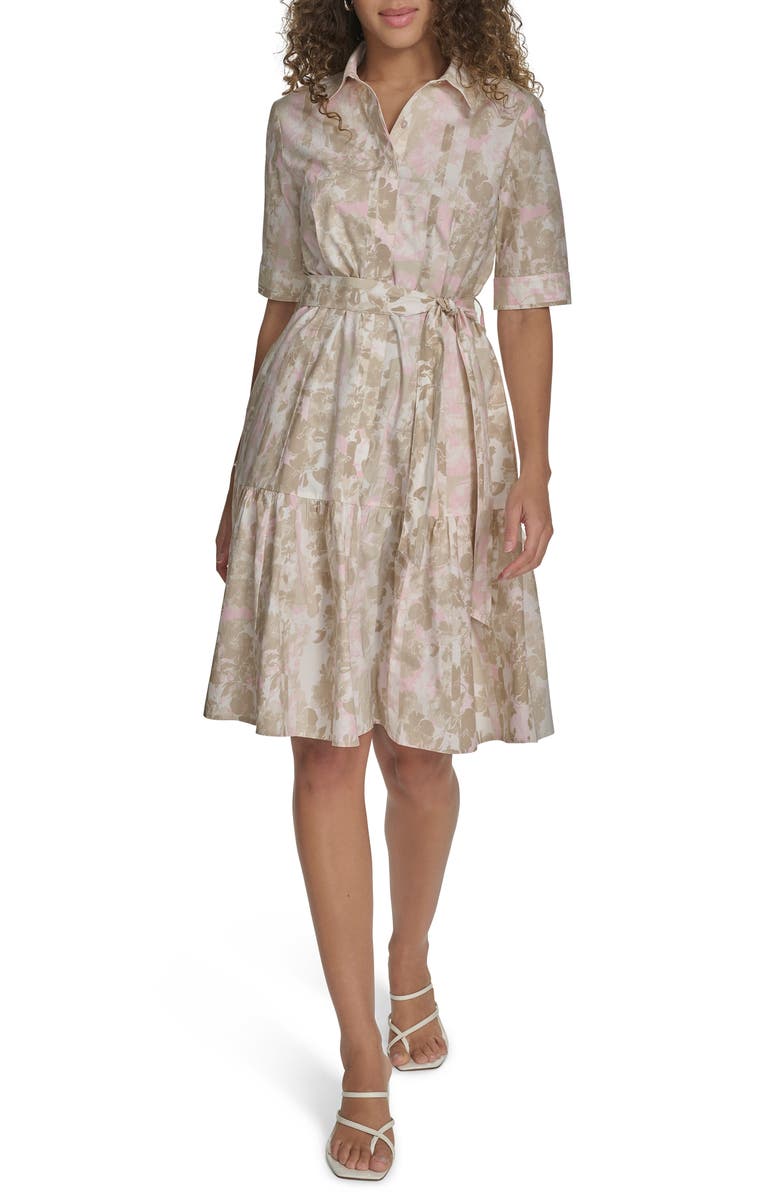 Calvin Klein Floral Short Sleeve Cotton Shirtdress, Main, color,