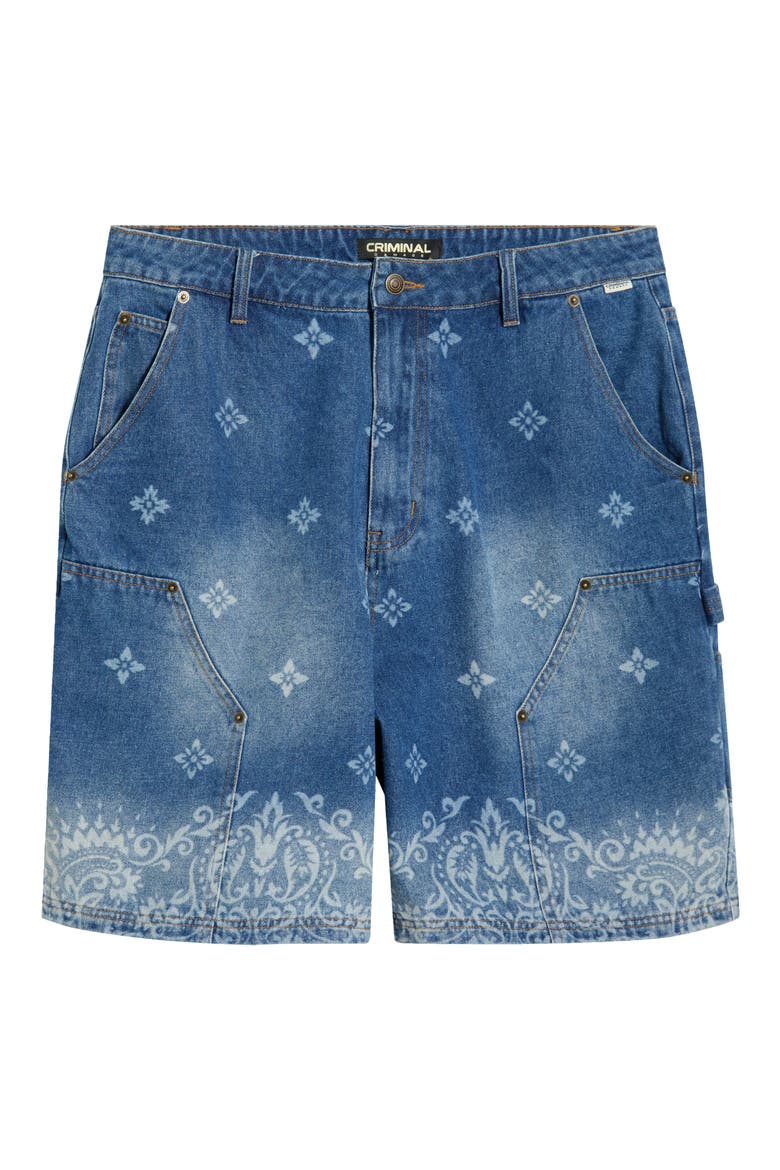 Laser Print Denim Shorts, Alternate, color, MID BLUE