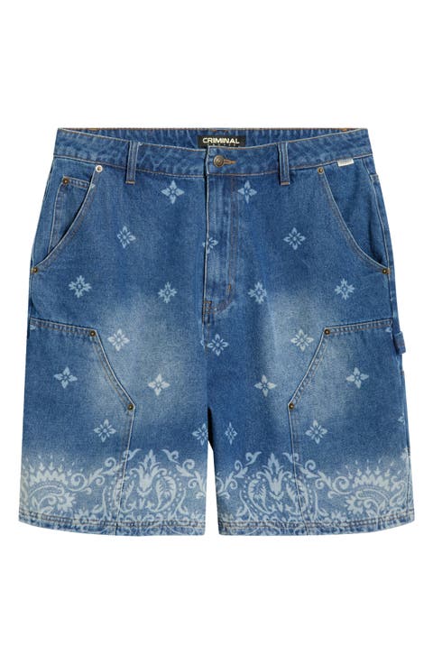 Laser Print Denim Shorts