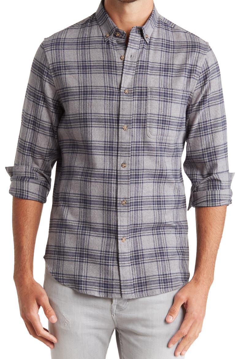 Grindle Trim Fit Flannel Shirt, Main, color, GREY- NAVY GRINDLE PLAID