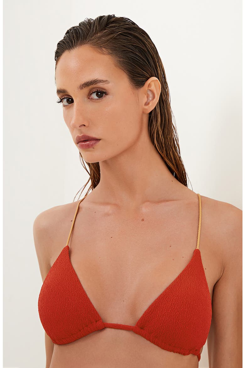 Firenze Paige T-Back Beaded Triangle Bikini Top, Alternate, color, RED
