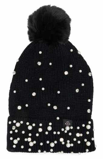 Nanette Lepore Scattered Embellished Faux Fur Pompom Beanie