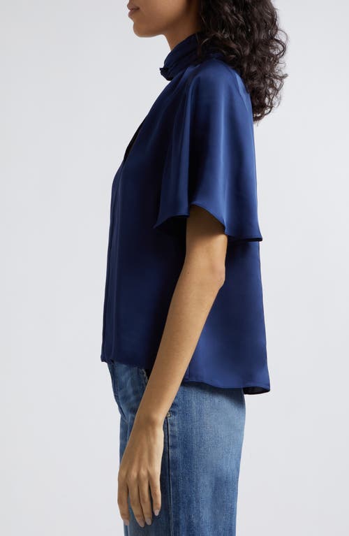 Ramy Brook Freda Satin Flutter-sleeve Blouse In Blue