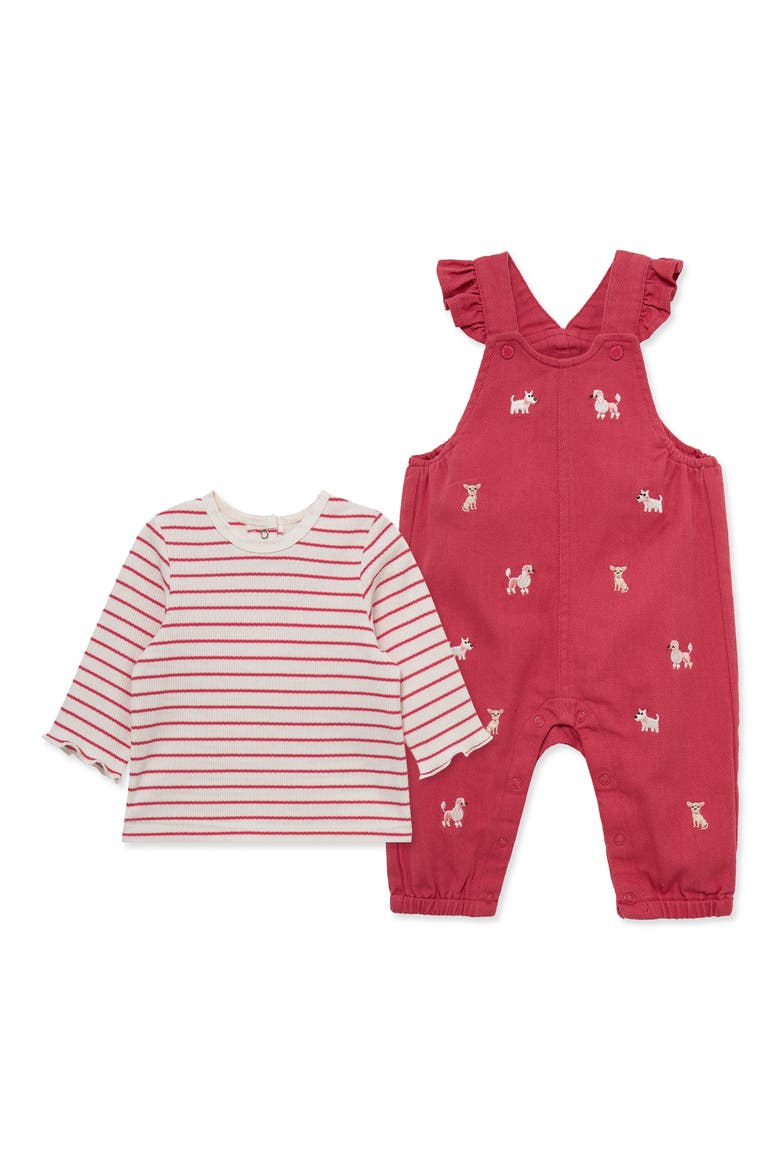 Puppies Overalls & T-Shirt Set, Main, color, PINK