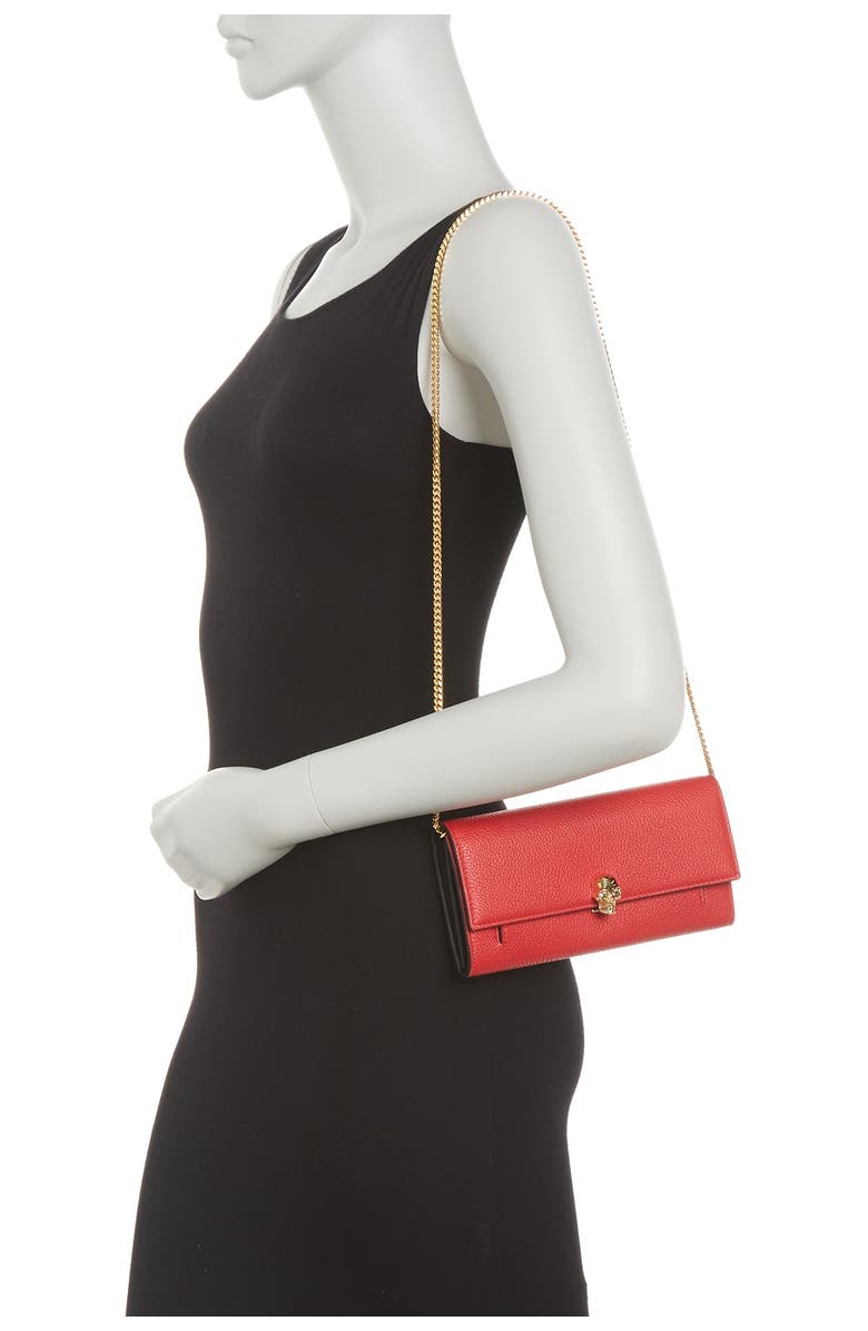 McQueen Skull Pebbled Wallet with Chain Strap, Alternate, color,