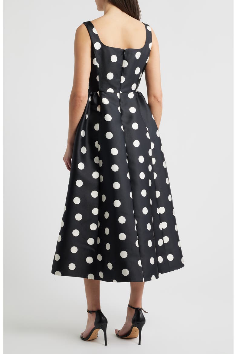 Polka Dot Bow Detail Cocktail Midi Dress, Alternate, color, BLACK MULTI