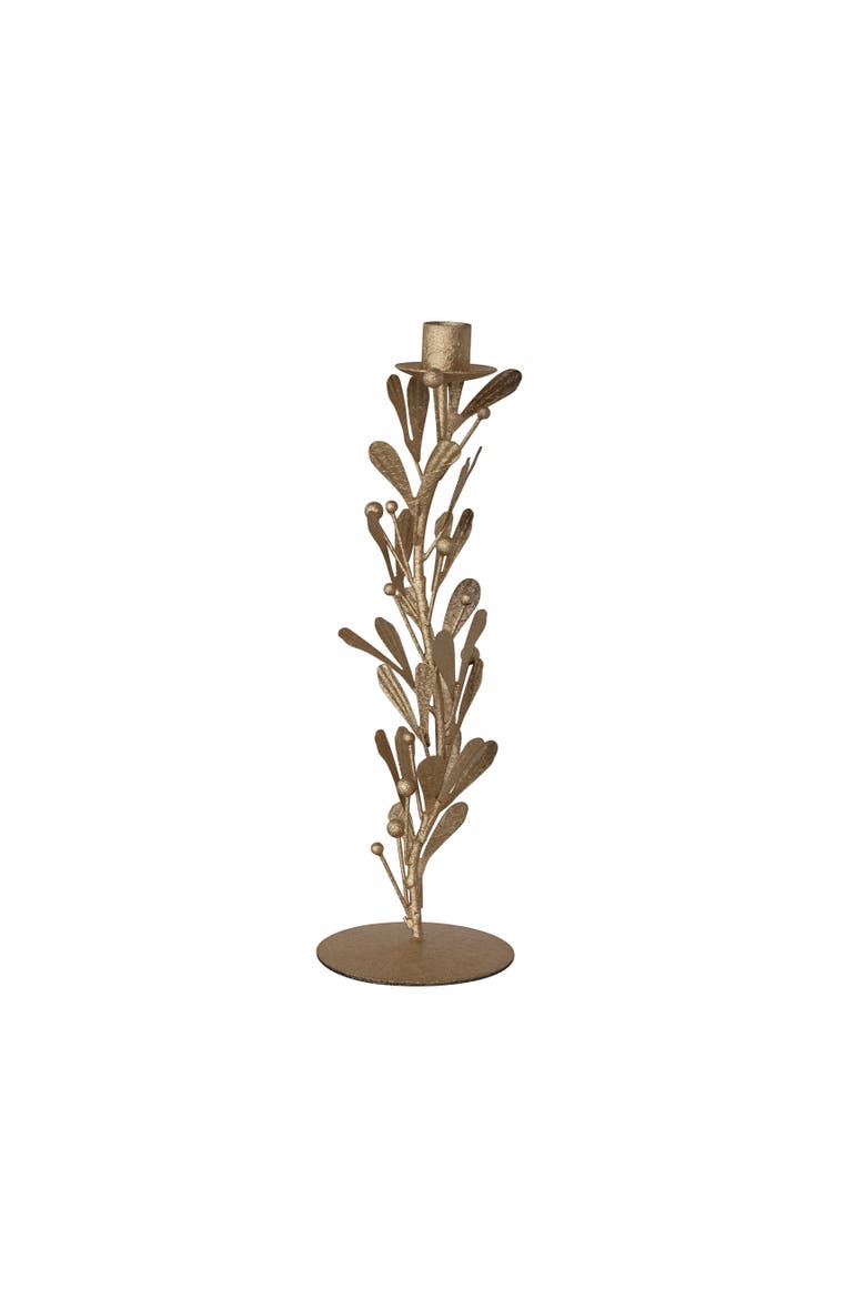 Distressed Iron Leaf & Berry Taper Holder, Main, color, Gold