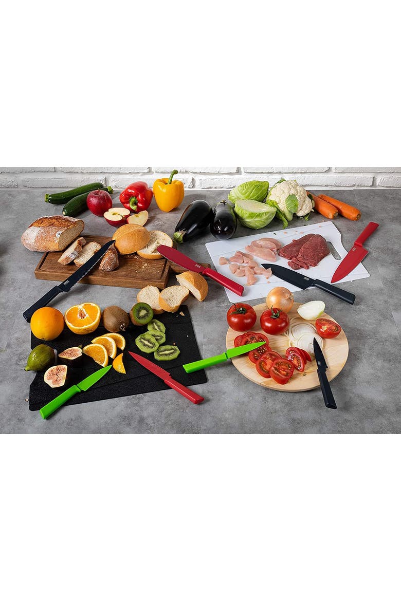 Non-Stick Straight and Serrated Paring Knives with Safety Sheaths, Set of 2, Alternate, color, Multicolored
