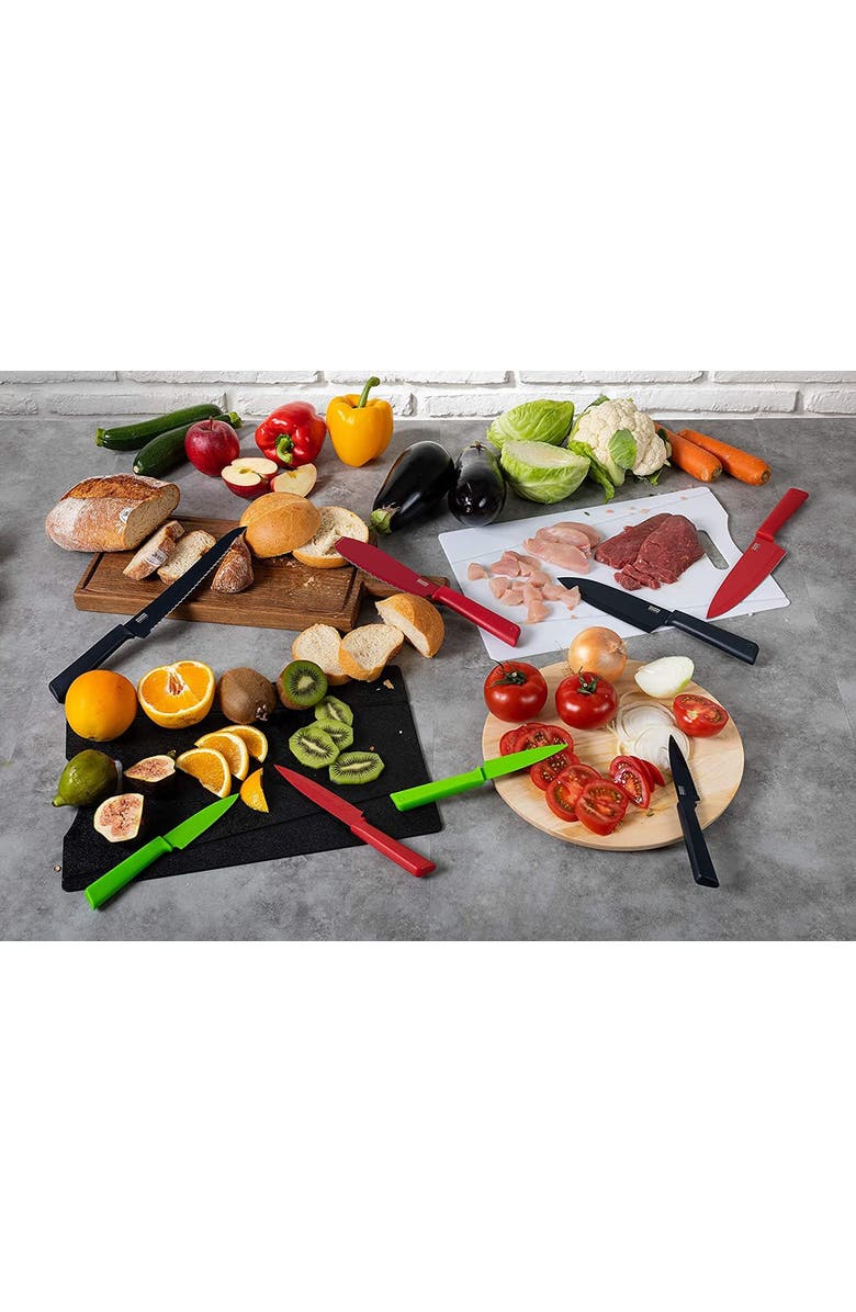 Kuhn Rikon Non-Stick Straight and Serrated Paring Knives with Safety Sheaths, Set of 2, Alternate, color, Multicolored