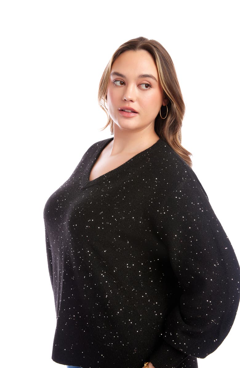 Karen Kane Sequin V-Neck Sweater, Alternate, color, Black