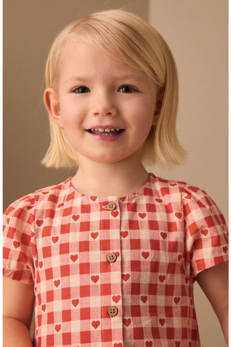 Kids' Gingham Heart Cotton Dress, Alternate, color, RED