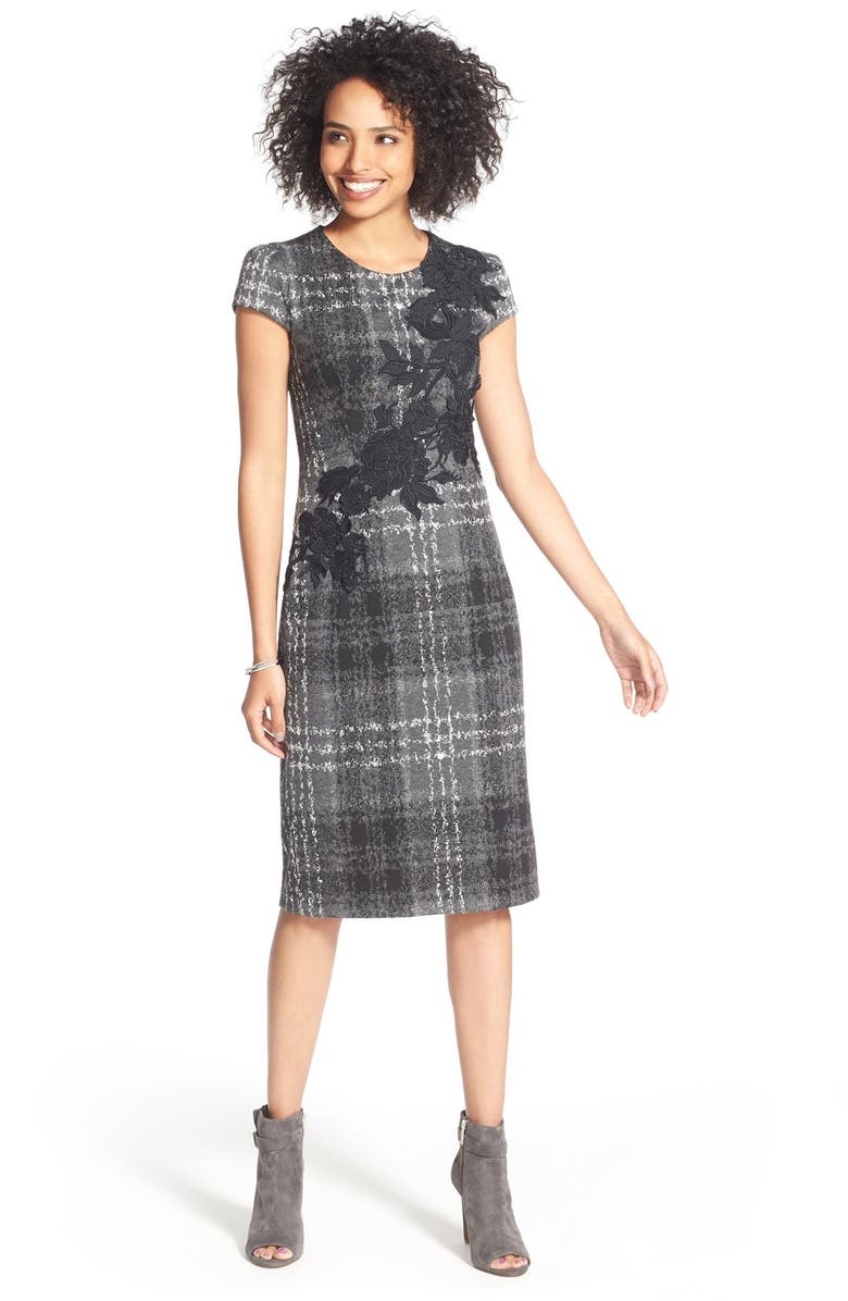 Betsey Johnson Embroidered Knit Sheath Dress, Alternate, color, 