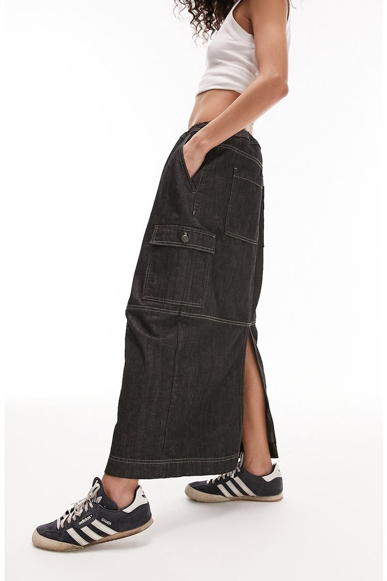 Denim Cargo Maxi Skirt, Alternate, color, BLACK