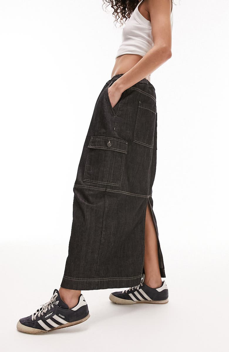 Topshop Denim Cargo Maxi Skirt, Alternate, color,