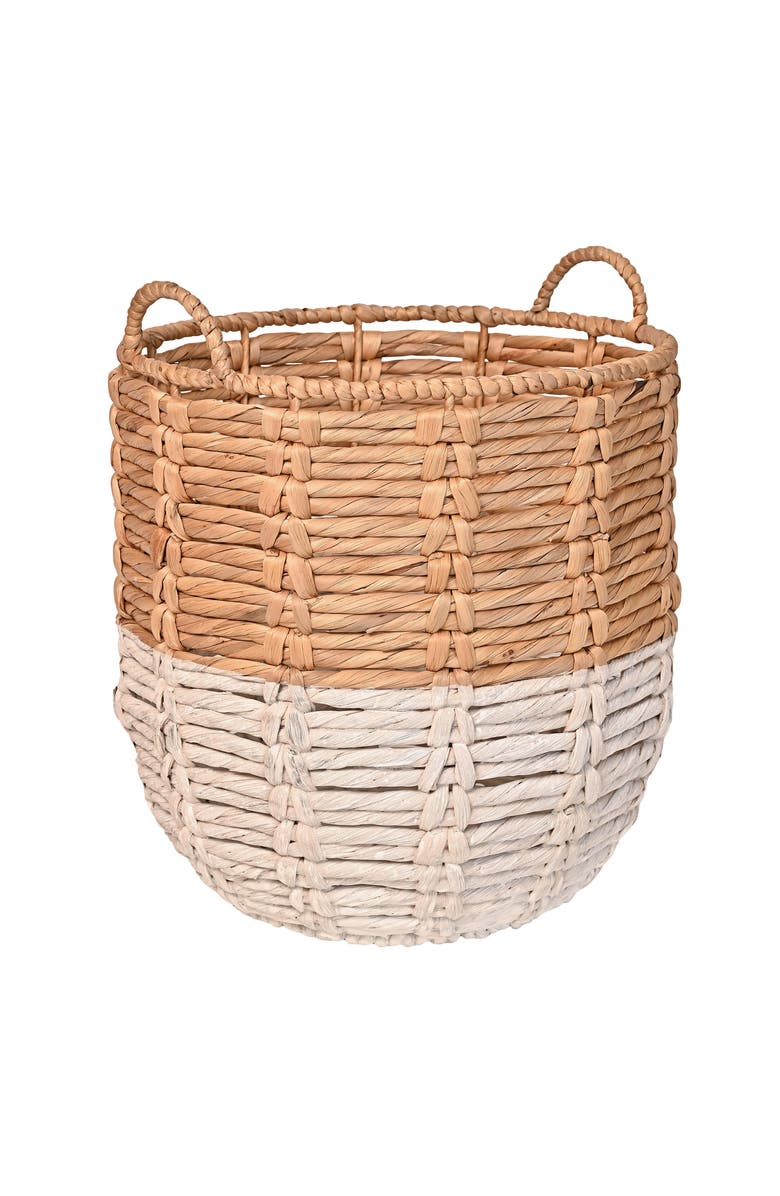 HAPPIMESS Laurel 19.49" Bohemian Handwoven Abaca Hamper Basket with Handles, Main, color, Natural/White