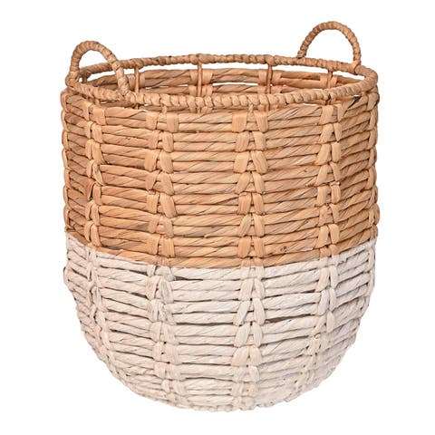 Laurel 19.49" Bohemian Handwoven Abaca Hamper Basket with Handles
