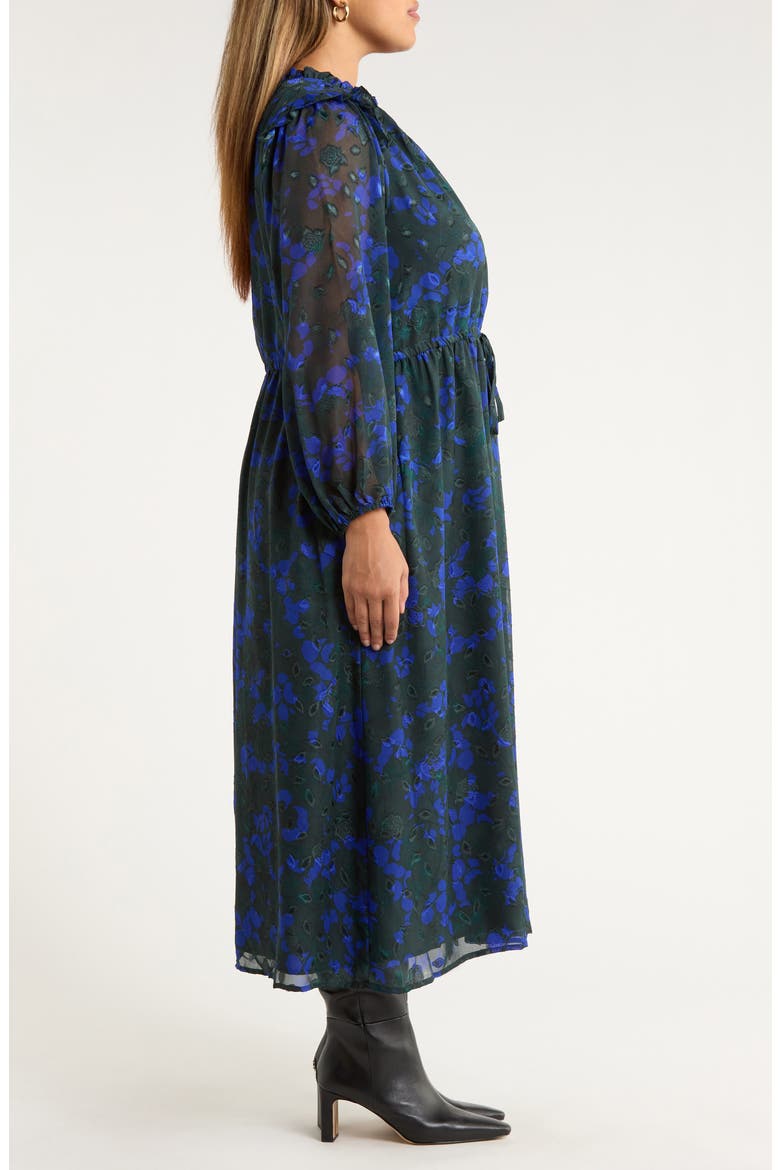Sweetwater Floral Print Organza Dress, Alternate, color, EMERALD-BLUE