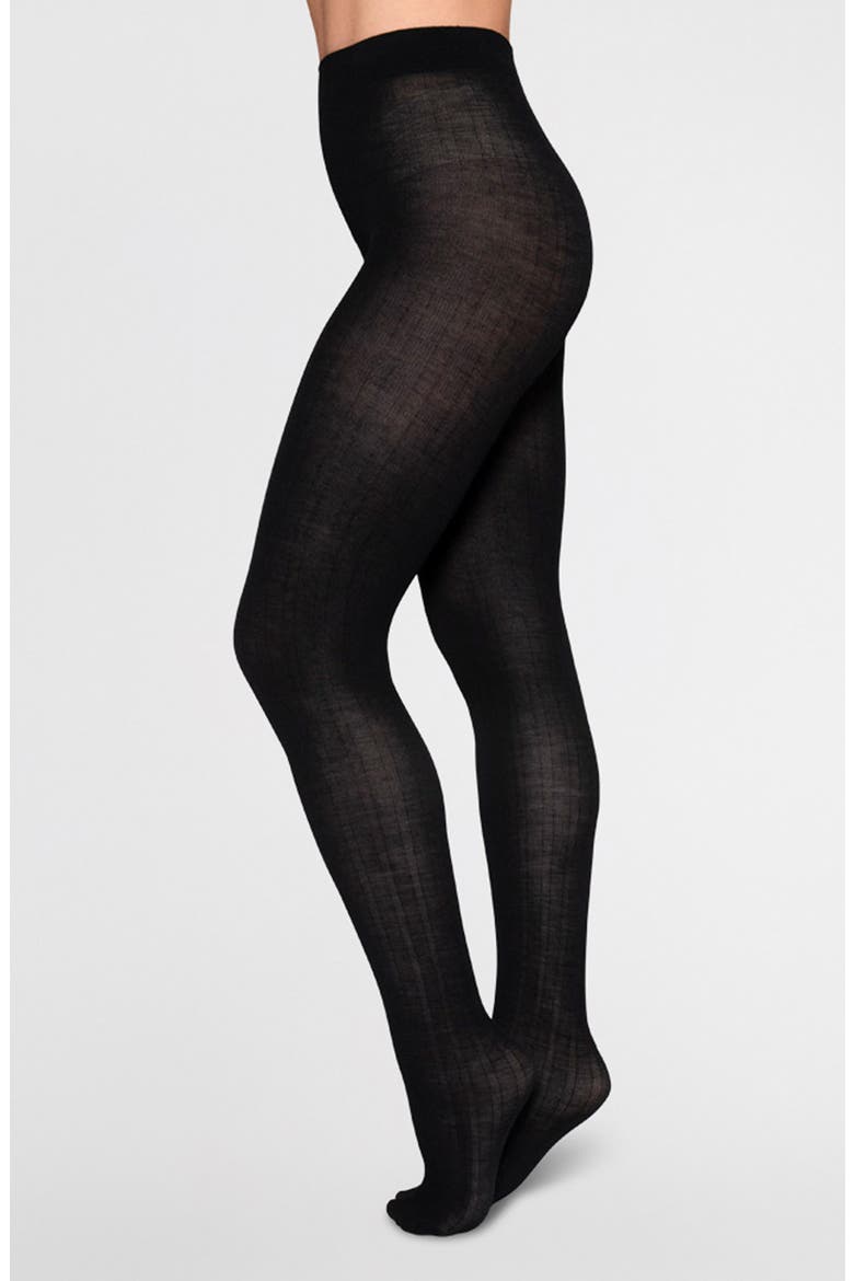 Freja Rib Wool Blend Tights, Main, color, BLACK