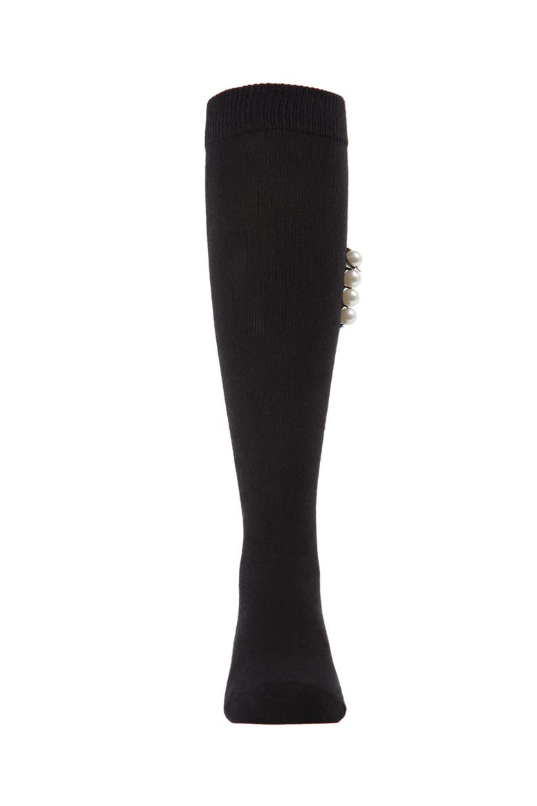 Side Pearls Knee High Socks, Alternate, color, Black