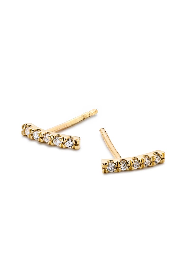 Gold Stud Earrings - Pave Diamond Bar Studs, Alternate, color, Gold