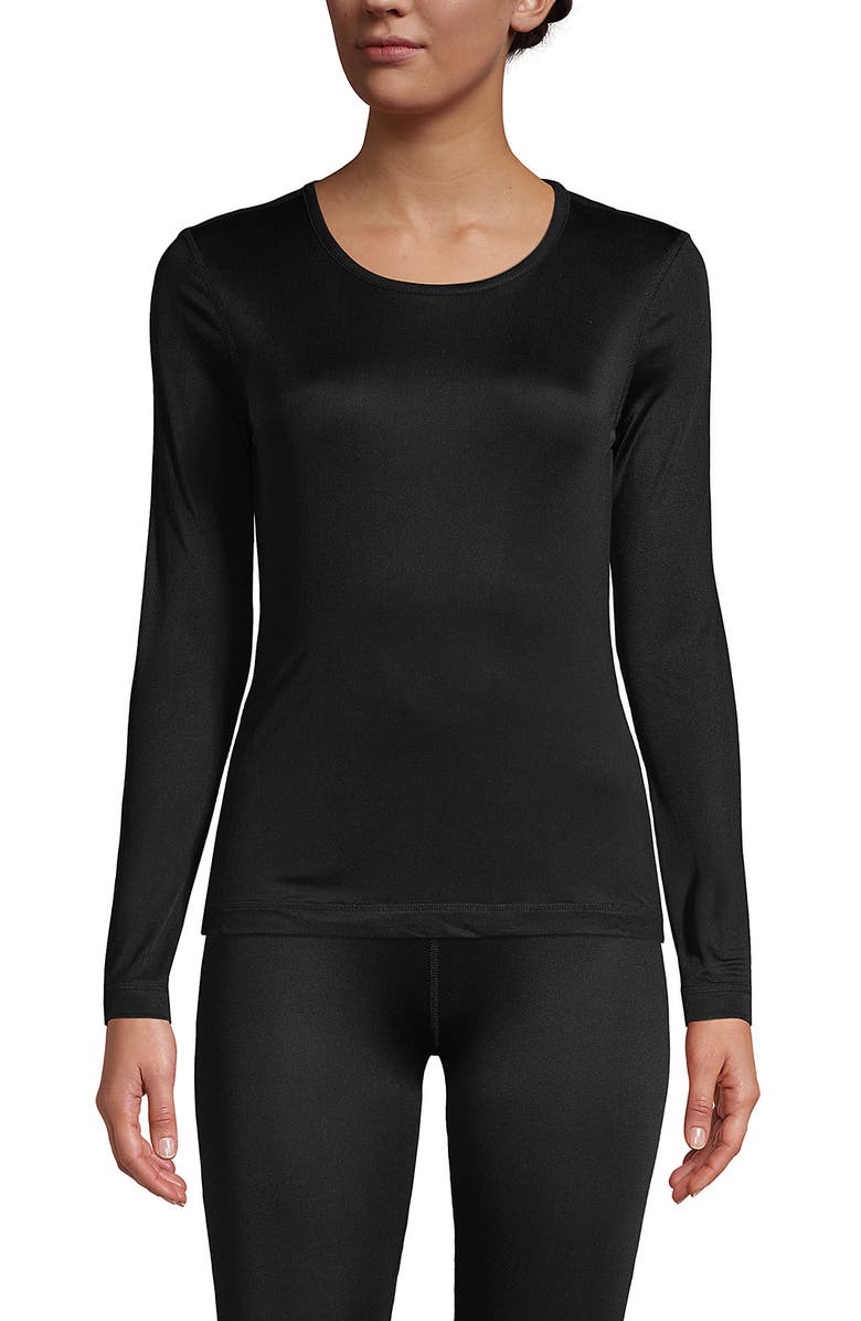Lands' End Silk Interlock Long Sleeve Crewneck Long Underwear Top, Main, color, Black