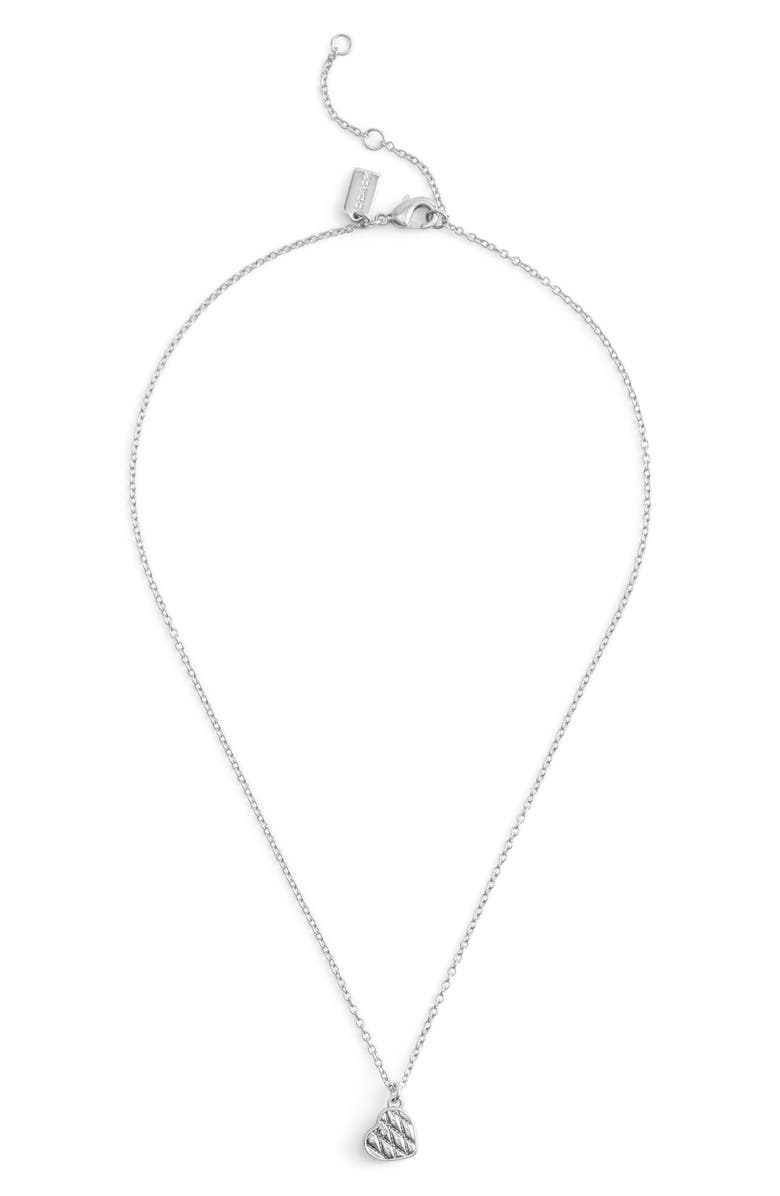 COACH Quilted Heart Pendant Necklace, Alternate, color, Rhodium