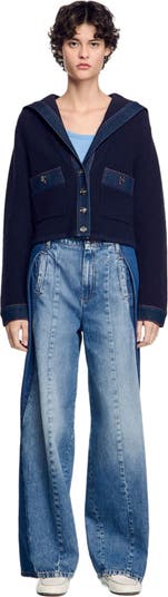 SANDRO Cardigan with denim details | Nordstrom SANDRO Cardigan with denim details | Nordstrom