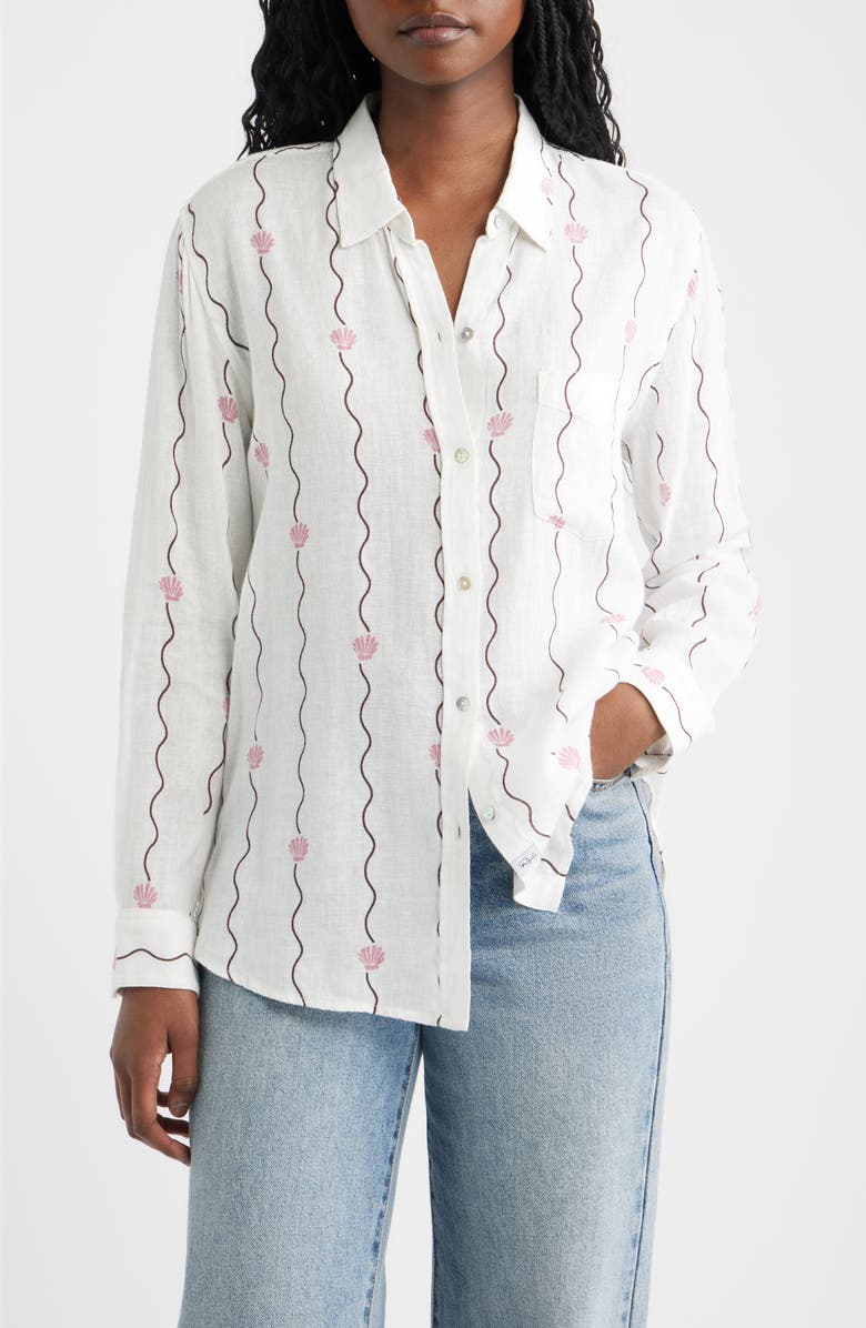 Rails Charli Seashell Stripe Linen Blend Button-Up Shirt, Main, color, Striped Seashells